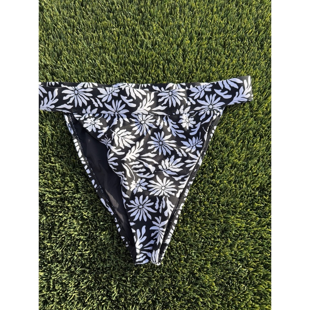 Topshop Bikini Bottoms Womens 2 Black Floral High Leg High Rise Swimwear Sz 10